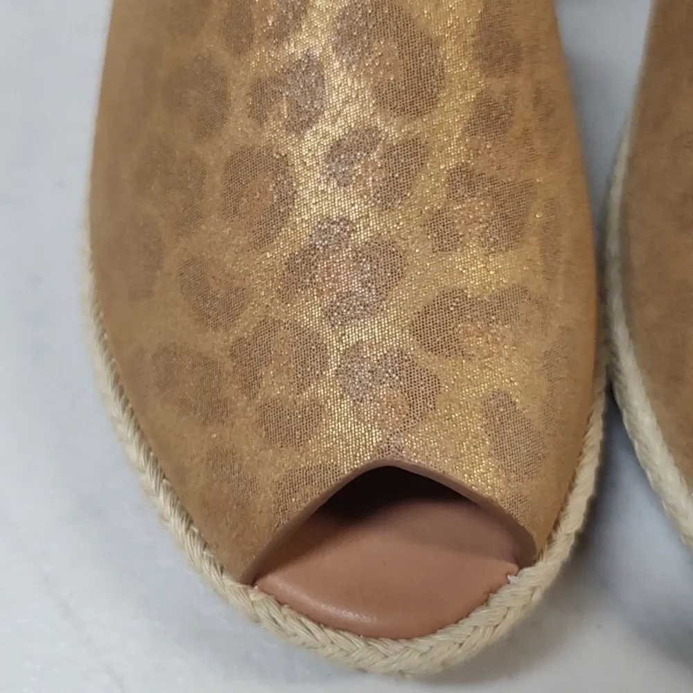 Gentle Souls By Kenneth Cole Size 5 Animal Print Gold Tan Espadrille Wedges New